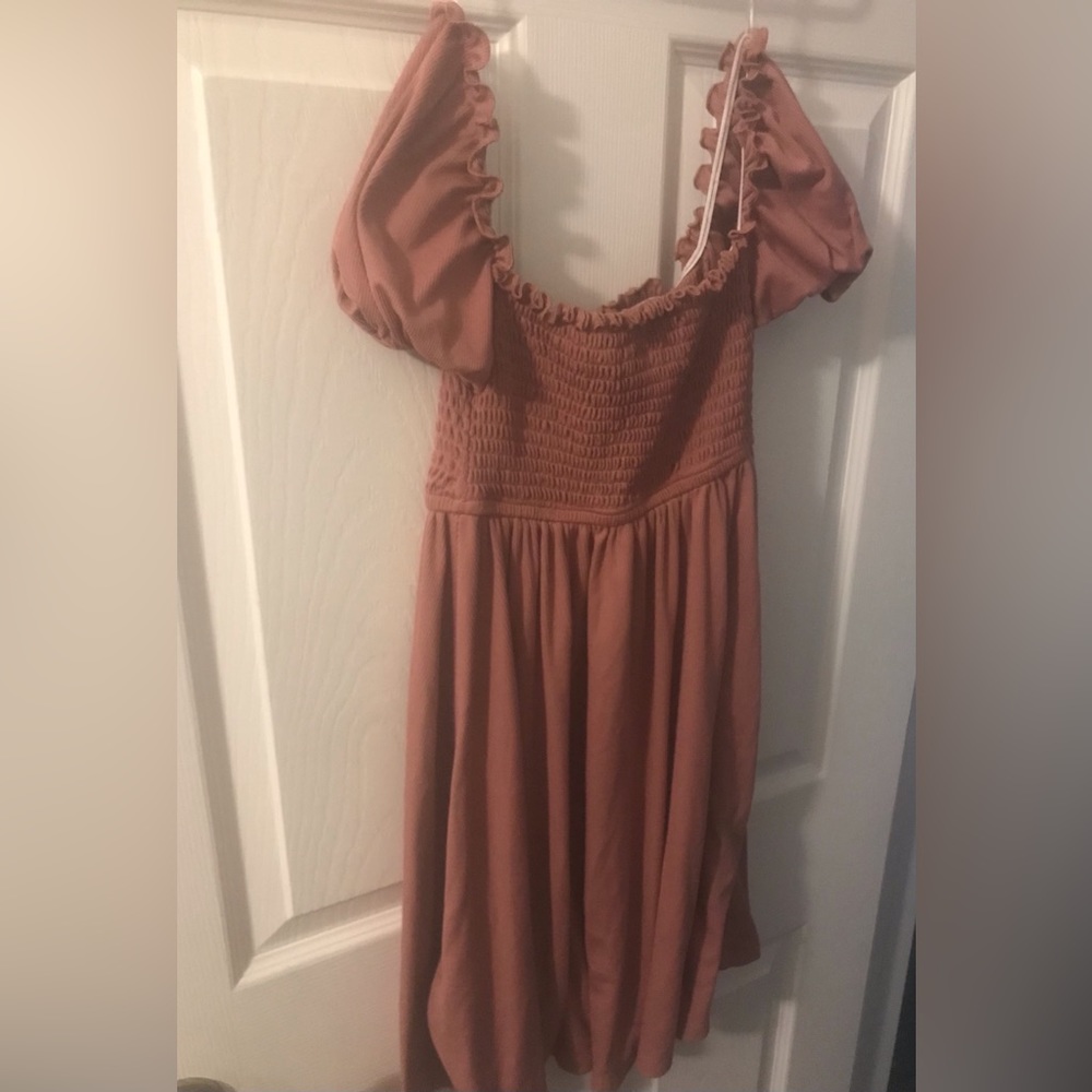 Ardene Fit & Flare Short Dress with Puff Sleeves Dusty Pink, Size Women’…